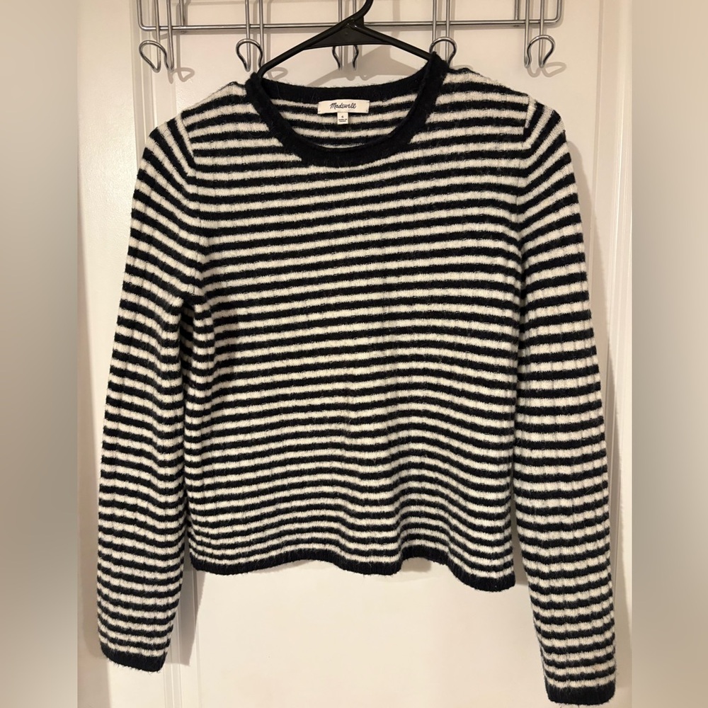 Madewell Colette Sweater In Leamore Stripe Black White Medium Size
